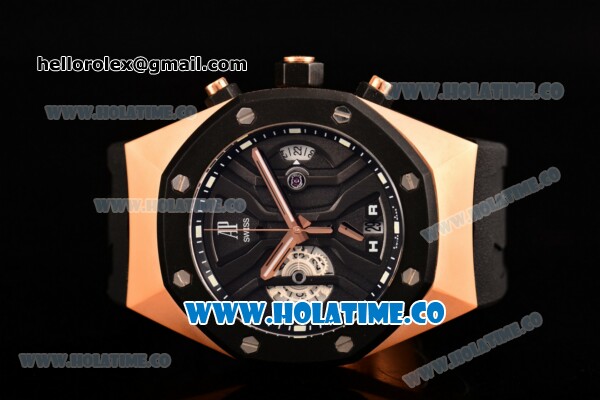 Audemars Piguet Royal Oak Offshore Chrono Miyota Quartz Rose Gold Case with Black Dial and PVD Bezel - Click Image to Close